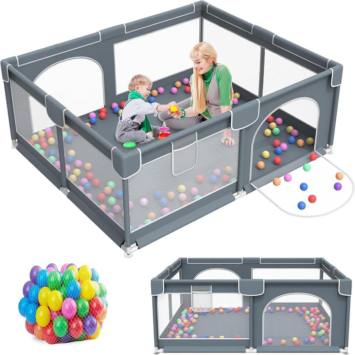 HAOIOPM Baby Playpen for Babies 150 * 180 * 65CM Large Baby Fence,20 Ocean Balls,Gray