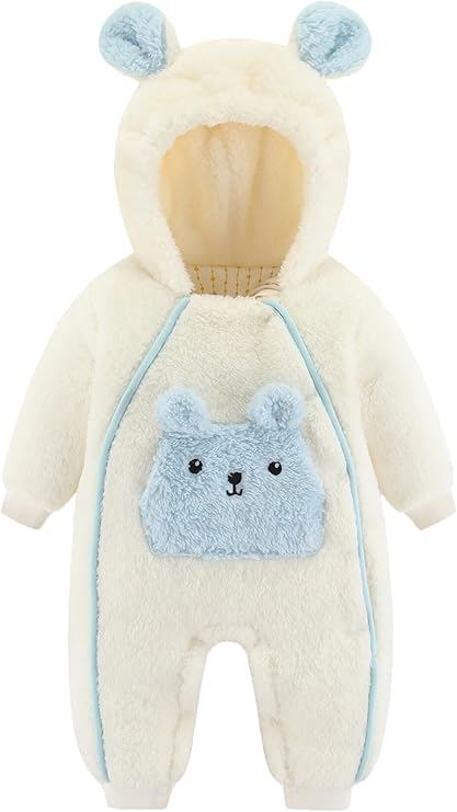 KEOYA Newborn Infant Unisex Baby Thicken Fleece Coveralls Romper Hooded Footies Cute Rabbit Snowsuit Outfit 0-18M