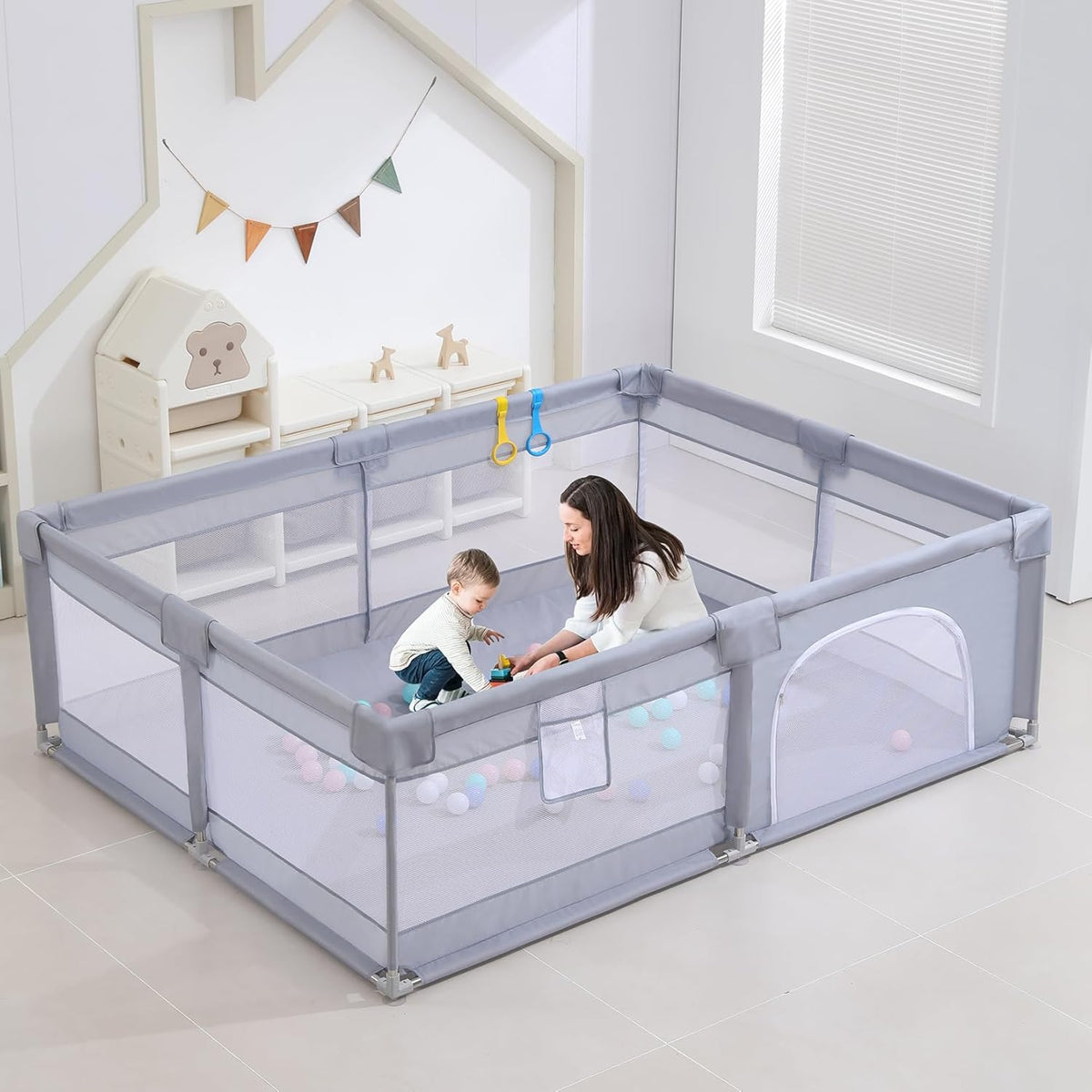Baby Playpen, Playpens for Babies, Large Playard for Toddlers (Gray, 205 * 185cm)