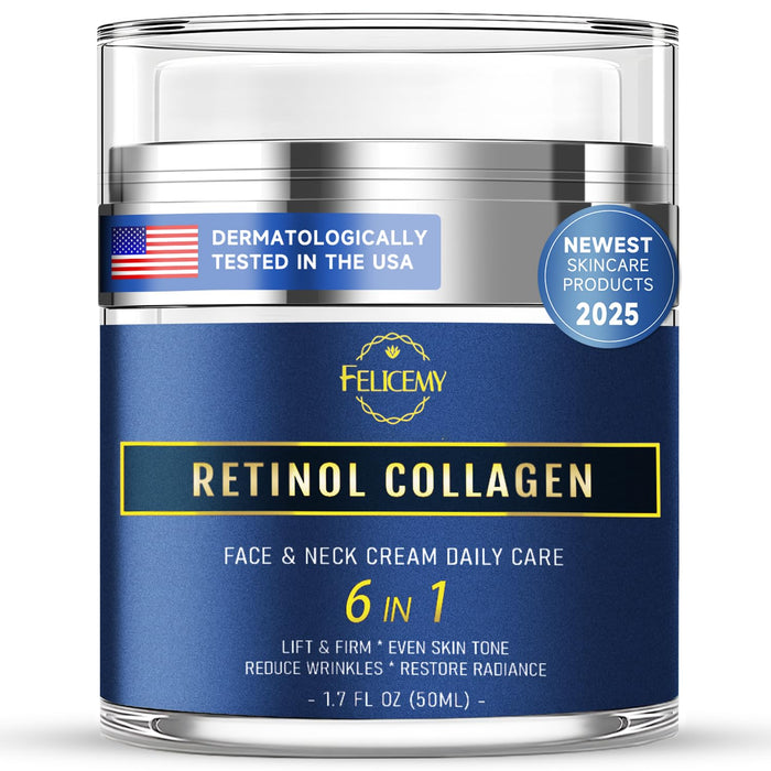 6 in 1 Face Cream for Men, Mens Face Moisturizer, Anti Aging Neck Collagen Creams for Men with Retinol Collagen & Hyaluronic Acid, Eye Bags & Dark Spot Remover, After Shave Lotion 1.7 Fl Oz
