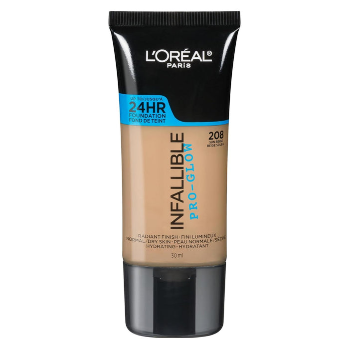 L’Oréal Paris Makeup Infallible Up to 24HR Pro-Glow Foundation, Sun Beige, 1 fl oz.
