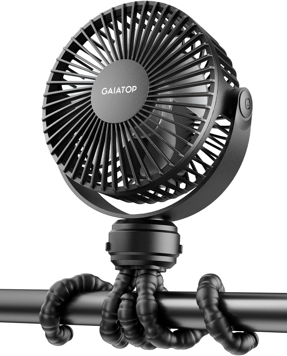 Gaiatop Mini Portable Stroller Fan, Battery Operated Small Clip on Fan, Detachable 3 Speed Rechargeable 360° Rotate Flexible Tripod Cooling Fan for Car Seat Crib Treadmill Travel Black