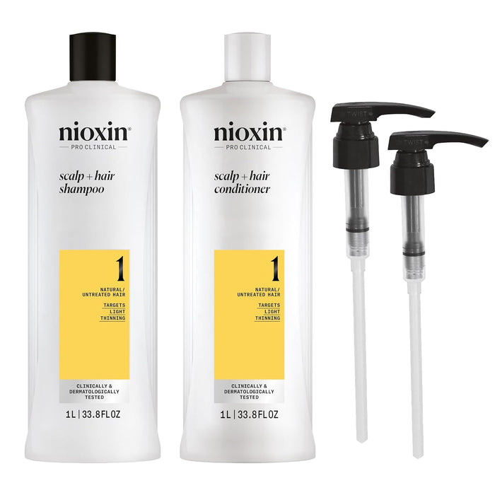 Nioxin Shampoo & Conditioner Liter Duo Sets | Prepacks with Pumps Included | Systems 1-4 | For Natural, Colored, & Damaged Hair with Light to Progressed Thinning | Strengthen & Boost Hair Density
