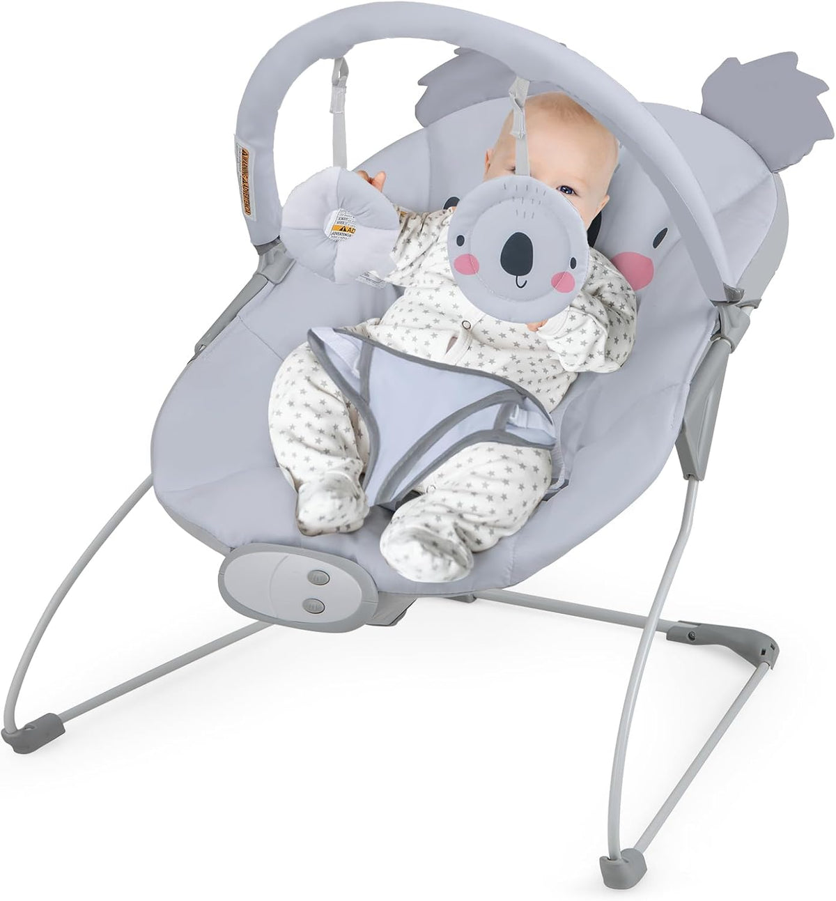 BABY JOY Portable Baby Bouncer, Infant Rocker with Removable Toys Bar, Music, Machine Washable Cover, Baby Bouncer Soothing Vibrations with 30° Spine Tilt, 3-Point Harness for 0-6 Months
