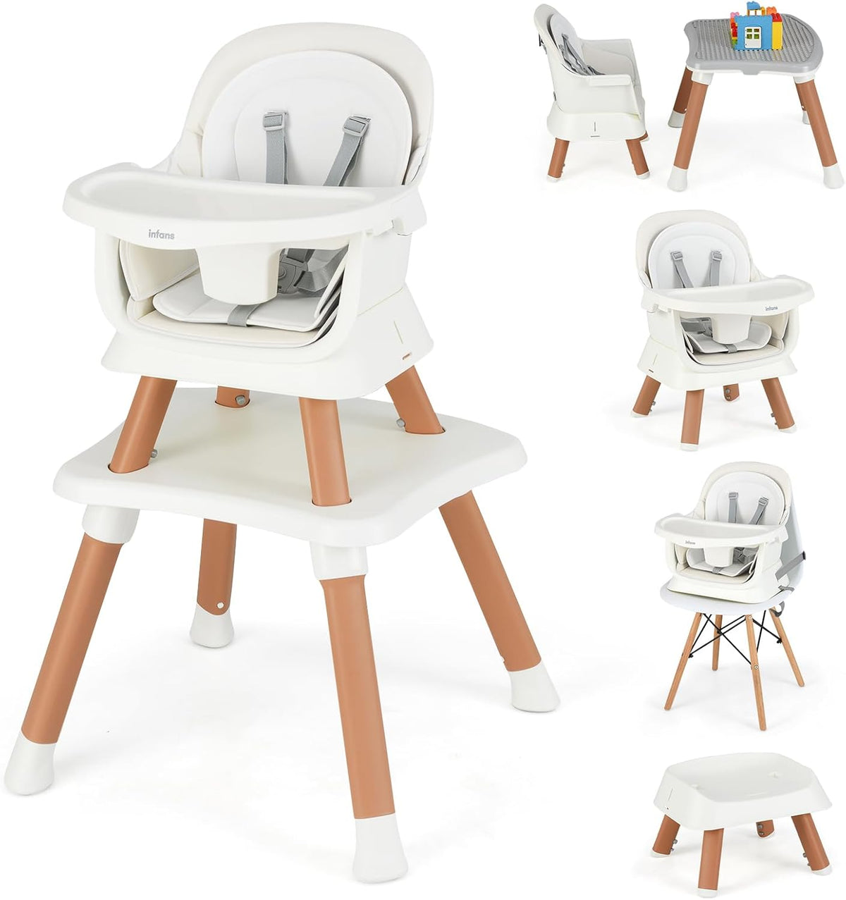 INFANS 8 in 1 Baby High Chair, Convertible Highchair for Babies and Toddlers (White)