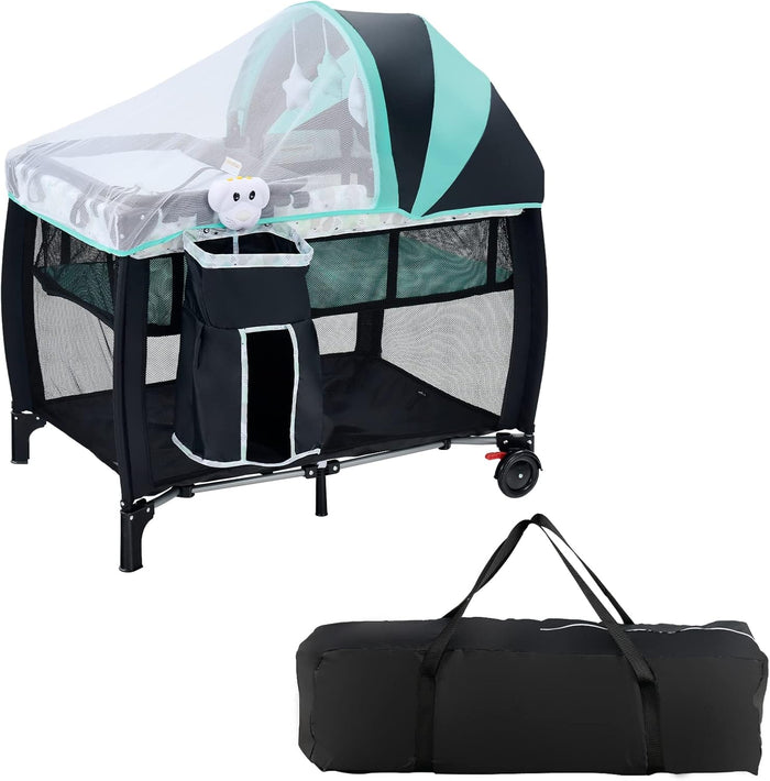 BABY JOY Portable Baby Bassinets, 3-in-1 Foldable Baby Portacot w/Canopy & Detachable Net