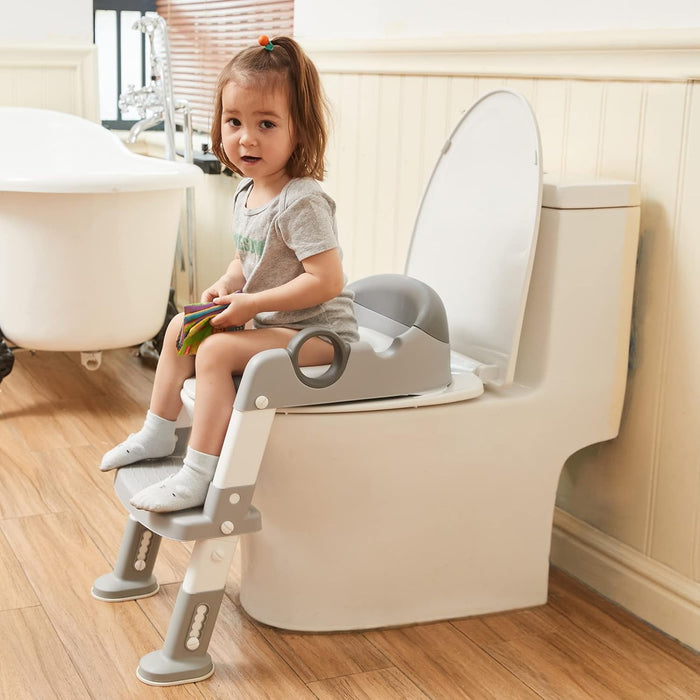 Potty Training Toilet Seat with Step Stool Ladder for Boys and Girls Baby (Gray)