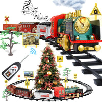 Remote Control Train Set,Sound and Lights Smoke Steam Locomotive Engine Train,Christmas Tree for 3 4 5 6 7 8+ Year