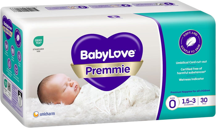 BabyLove 120 Piece (4 Pack x 30) Premium Baby Nappies Size 0 Premmie 1.5-3kg