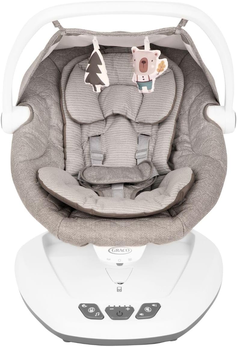 Graco Move with Me Soother with 5 swaying speeds, music, 2 recline positions, 2 vibration settings and folds up for storage. Suitable from birth to approx. 6 months (0-9kgs), Little Adventures