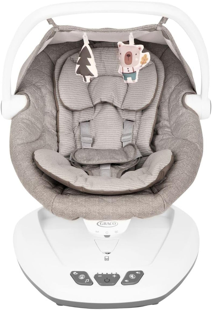 Graco Move with Me Soother with 5 swaying speeds, music, 2 recline positions, 2 vibration settings and folds up for storage. Suitable from birth to approx. 6 months (0-9kgs), Little Adventures