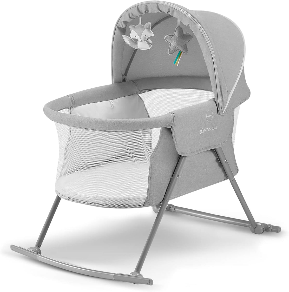 Kinderkraft Baby Crib 3 in 1 LOVI, Cradle, Travel Cot, Rocker, Easy Folding and Unfolding,Gray
