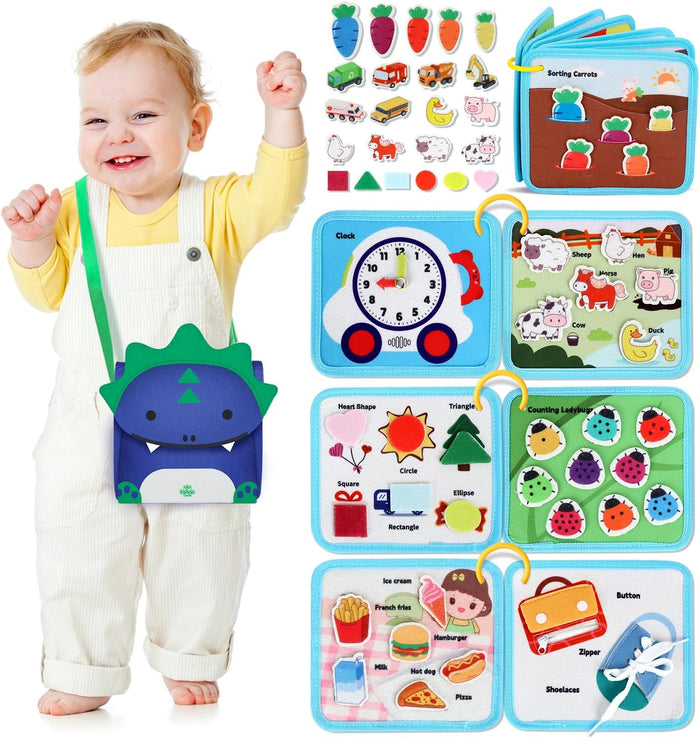 Busy Board, Baby Toys Busy Book for Toddlers 1-3, Dinosaur Sensory Books 6 Page