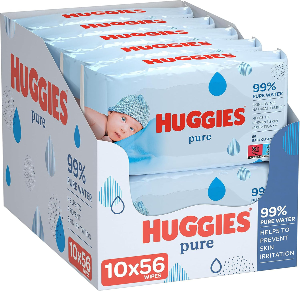 Huggies Pure Wipes 10x56 Refill Bags. Bulk Carton. 560 Wipes