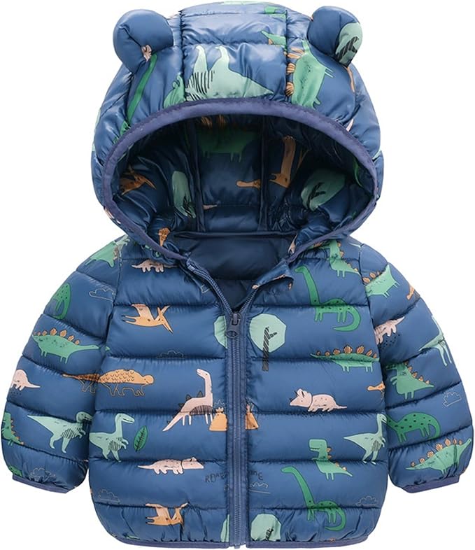 KEOYA Unisex Babies Puffer Jacket Kids Winter Thicken Warm Hooded Coat Lightweight Cartoon Windproof Waterproof Jacket 0-4 Years