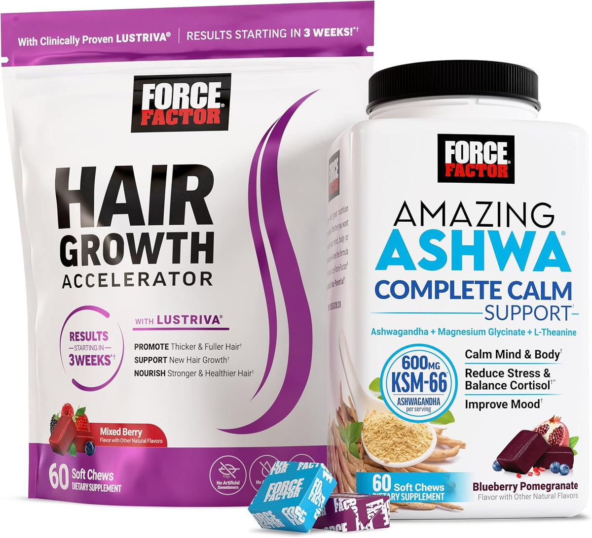 Force Factor Hair Growth Accelerator Soft Chews, Lustriva & Biotin to Promote Thicker