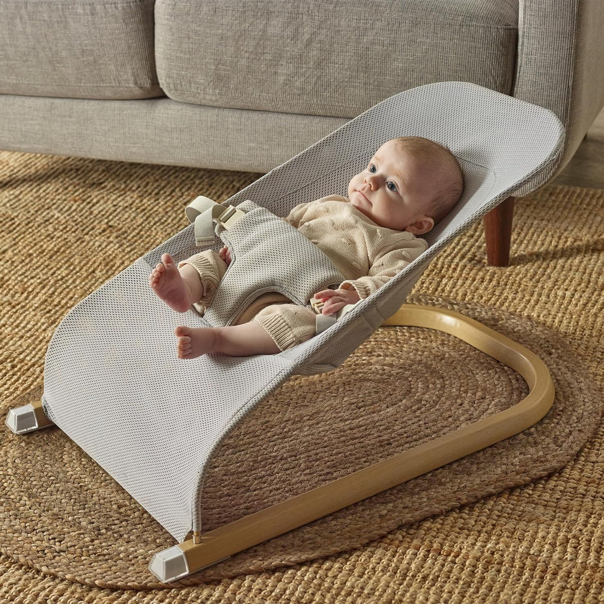 Kinder Valley Unisex Baby Bouncer - Adjustable Baby Bouncer from Birth, Soft Mesh Seat Baby Chair, Non-Slip Feet, Lightweight & Compact, Secure Harness, Easy to Clean | Grey