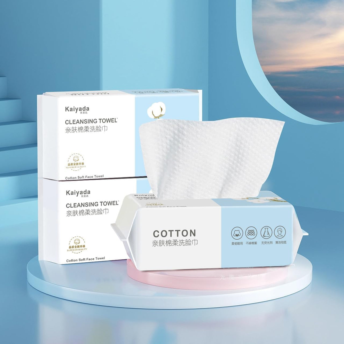 3 Pack Soft and Dry Wipe,Disposable Face Towel,100% Cotton, Lint Free, Wet Use for Sensitive Skin, Facial Cleansing, Makeup Removal, Surface Cleaning Cotton Tissue Soft Towel 300 Count