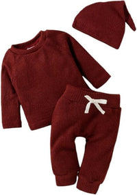 3pcs Newborn Baby Clothes Long Sleeve Ribbed Top Pants and Matching Hat Set Fall Spring Outfit Birthday Gift 0-24 Months