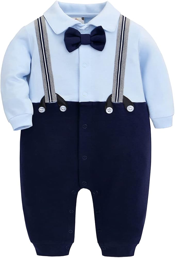 famuka Baby Boy One Piece Suit Toddler Gentleman Formal Romper Wedding Onesie with Bowtie