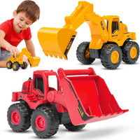 BEESTECH Construction Toys, Friction Powered Excavator Toy and Construction Loader Toy, Beach Sand Toys, Construction Truck Vehicles, Sandbox Toys for 3, 4, 5 Years Old Boys Kids Girls (2 Pack)
