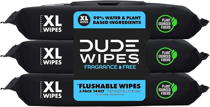 DUDE Wipes Flushable Wet Wipes Dispenser (3 Packs 48 Wipes), Unscented Wet Wipes with Vitamin-E & Aloe for at-Home Use, Septic and Sewer Safe