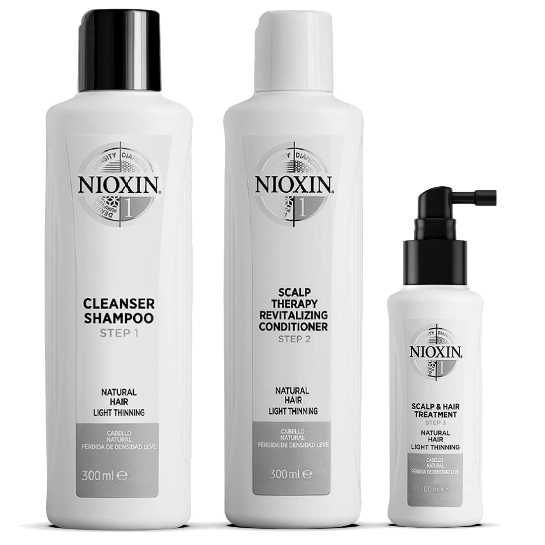 Nioxin System 1 Kit 1 for Natural Hair with Normal to Light Thinning Hair, 3 Piece Set