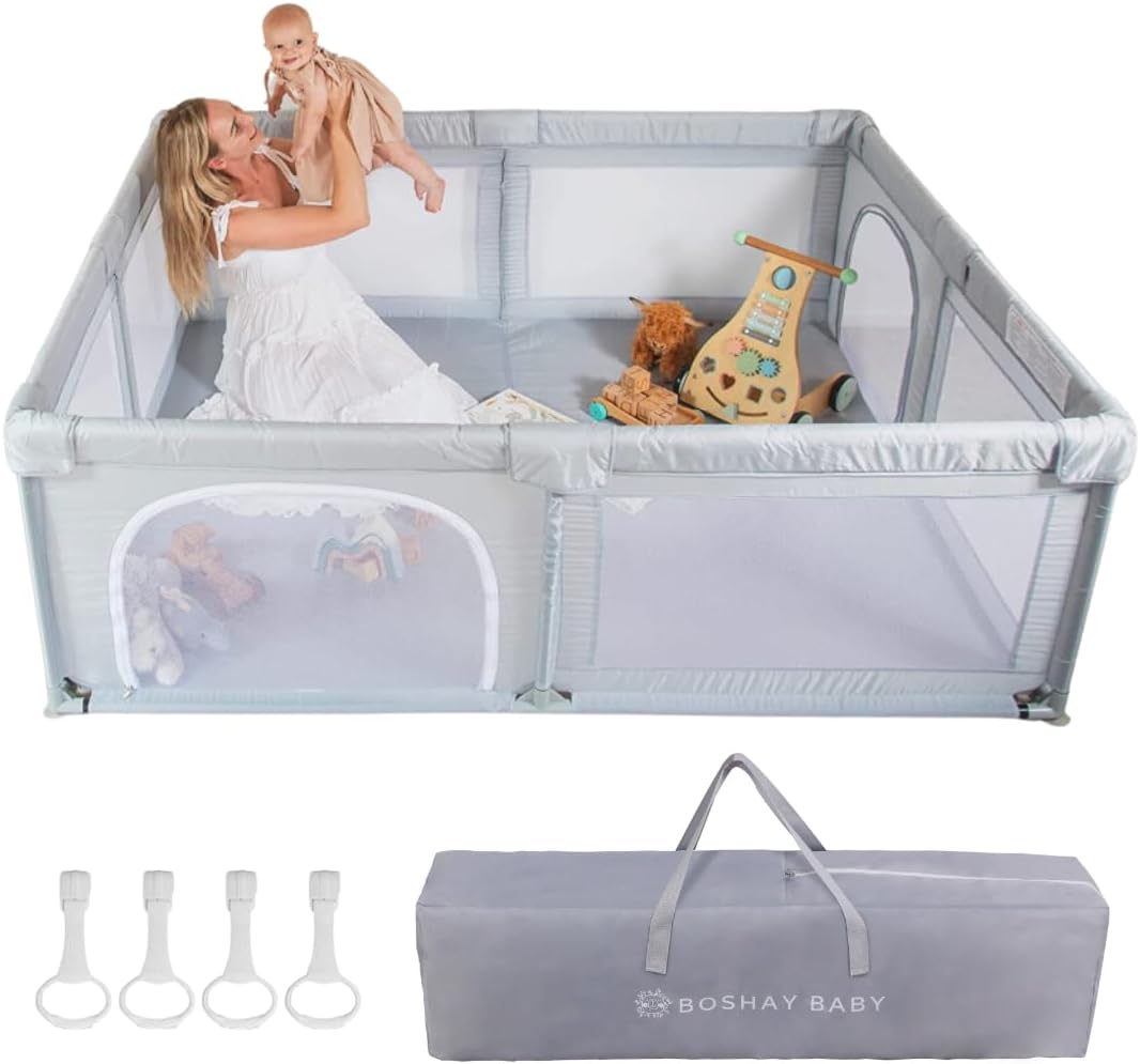 BABY Playpen, 1.8m x 1.5m Large Playpen in Grey, Baby/Kids Activity Play Yard