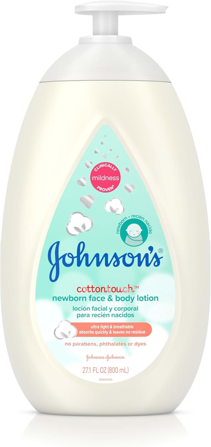Johnson's CottonTouch Newborn Baby Face and Body Lotion, Made with Real Cotton, 27.1 fl. oz