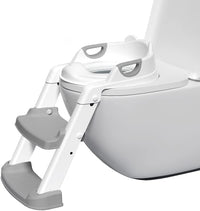 Potty Training Seat with Step Stool Ladder, Toilet Seat for Kids with Soft PVC Cushion, Grey/White