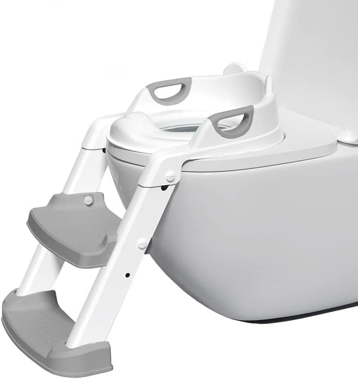 Potty Training Seat with Step Stool Ladder, Toilet Seat for Kids with Soft PVC Cushion, Grey/White