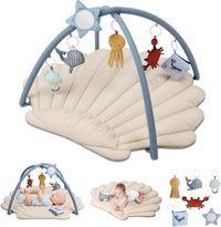 Blissful Diary Shell Baby Play Gym Mat, Softer & Enlarged Tummy Time Mat w 6 Detachable, Boho Ocean Theme