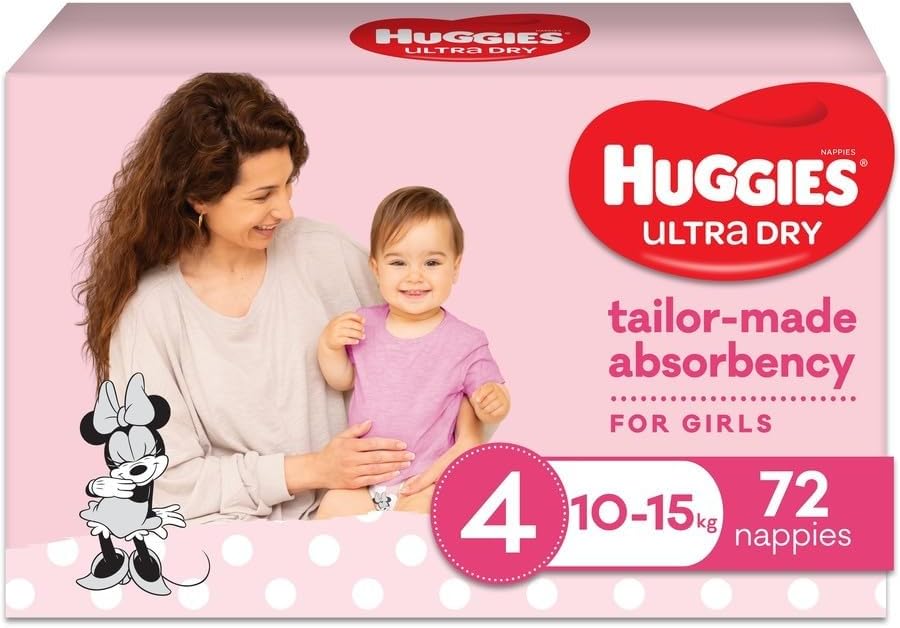 Huggies Ultra Dry Mickey Toddler Girls Disposable Nappy Pants Pad 72-Pieces Pack, Size 4