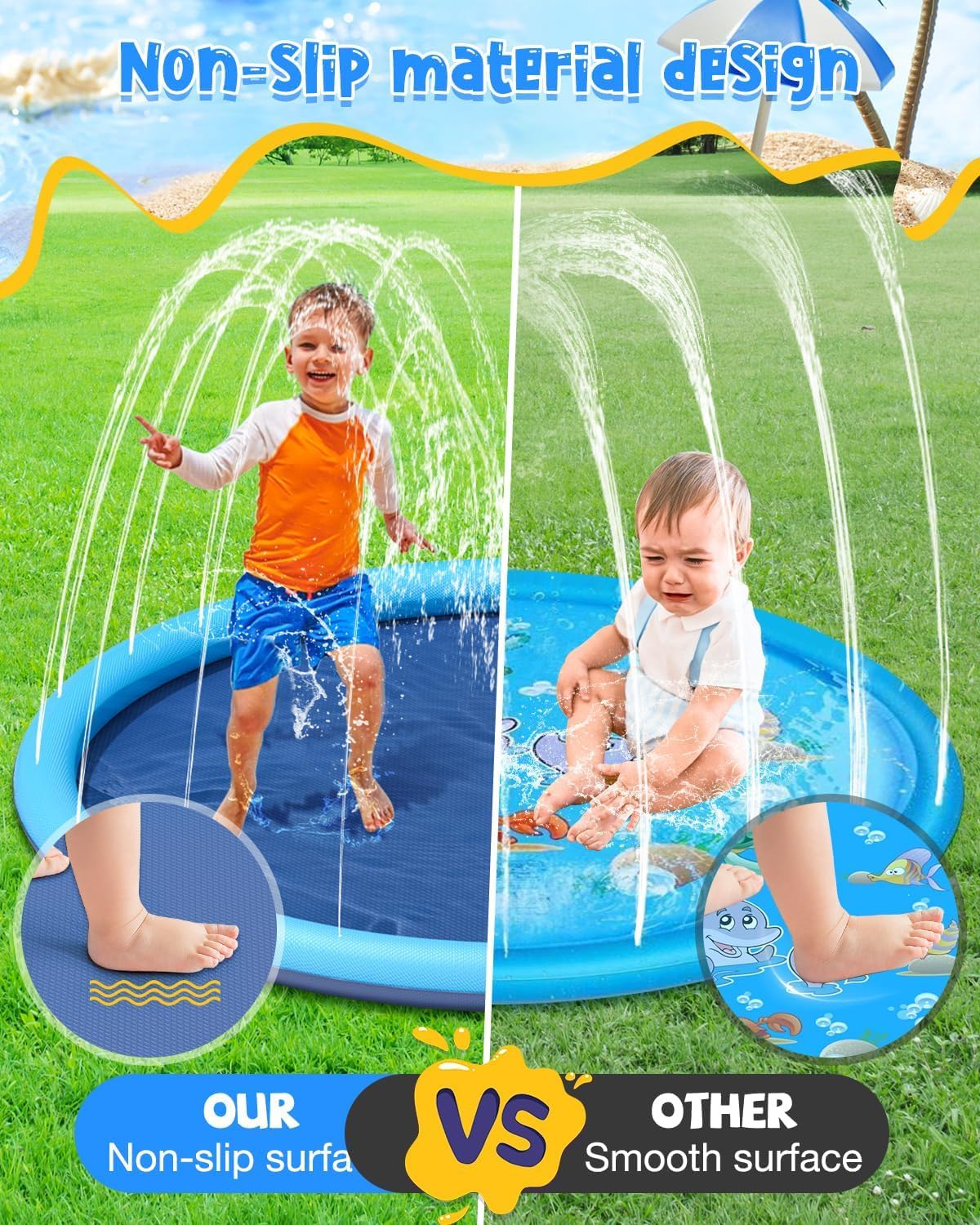 YSJILIDE Sprinkler Pool Summer Outdoor 260 for Kids & Pets, Blue, PVC, Kids