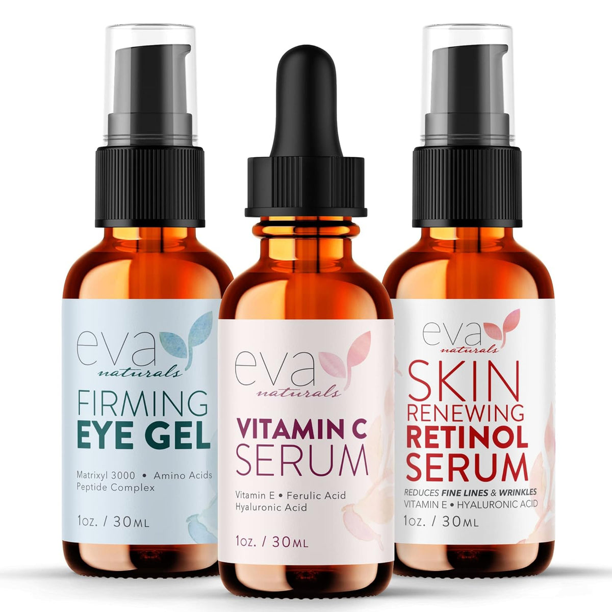 Eva Naturals Facelift in a Bottle - 3-in-1 Anti-Aging Set with Retinol Serum, Vitamin C Serum