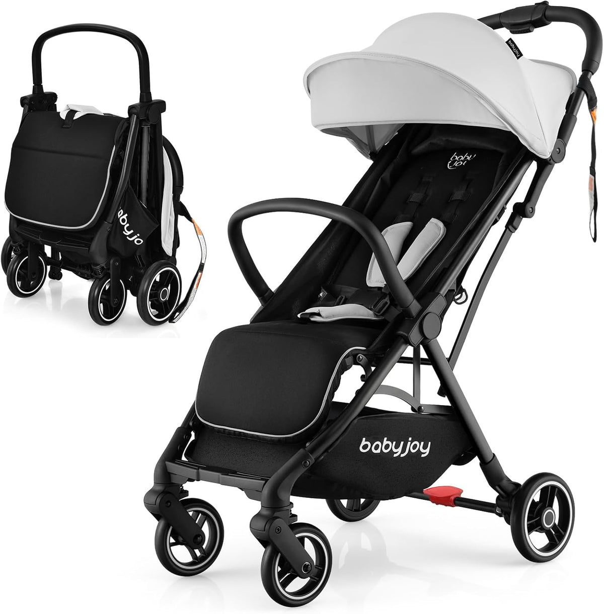 BABY JOY Lightweight Baby Stroller, Compact Travel Stroller for Airplane, Infant Toddler Stroller w/Adjustable Backrest & Canopy, Storage Basket, Self Standing Gravity Fold, Aluminium Frame (Grey)