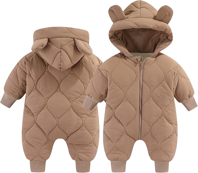 Baby Girls Boys Hooded Winter Snowsuit Warm Fleece Lined Romper Zipper Down Jumpsuit Padded Thick Puffer Clothes