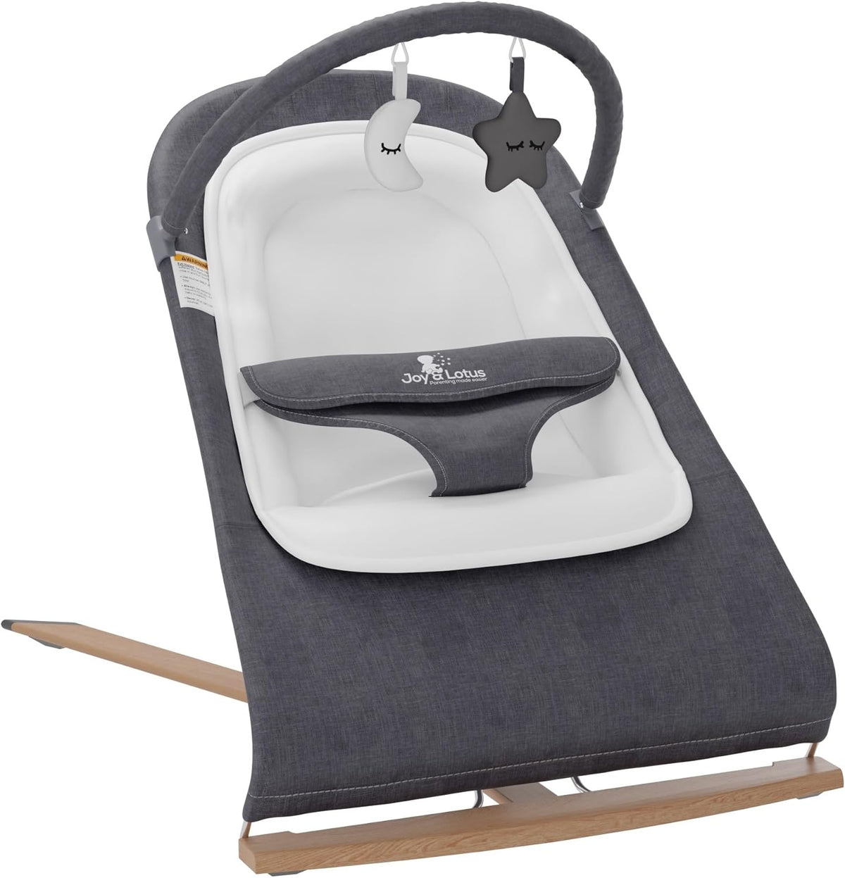 Baby Bouncer with Elegant Wood Accents, Bouncer Seat for Infants, Portable Infant Bouncer with Inner Mattress & Travel Bag