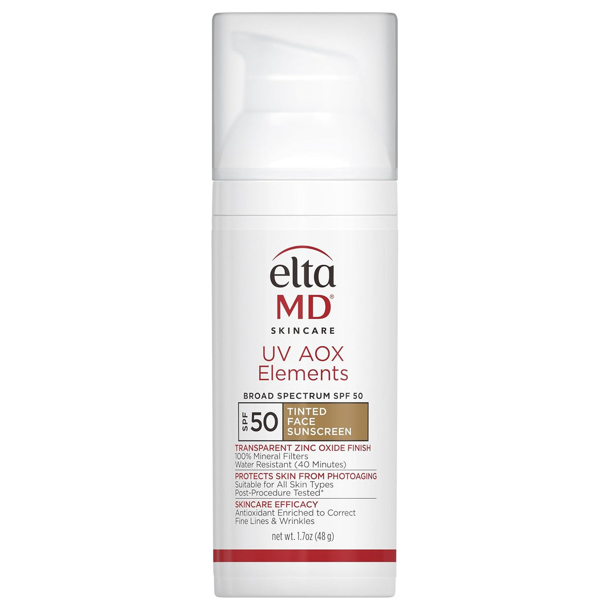 EltaMD UV AOX Elements Tinted Mineral Face Sunscreen Lotion, Tinted Moisturizer for Face SPF 50 with Antioxidants, For Dry Sensitive Skin 1.7 oz Pump