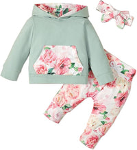 PATPAT Newborn Infant Baby Girl Clothes Hoodie Set with Headband Long Sleeve Sweatshirts Tops Pants Outfits Toddler Clothing Gift 0-24 Months