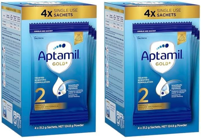 Aptamil Gold+ 2 Premium Follow-On Formula, From 6-12 Months, Powder Sachets, Easy to Carry On The Go, Pack of 8