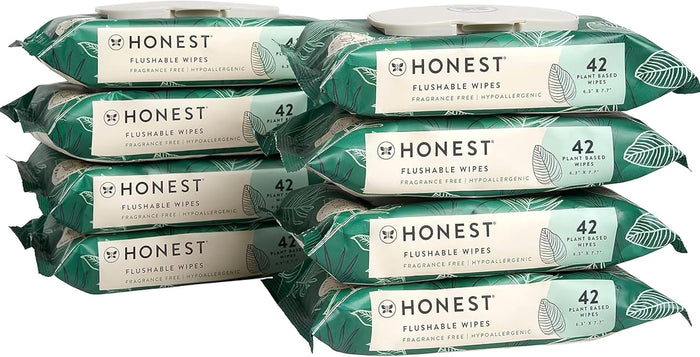 The Honest Company Flushable Wipes for Sensitive Skin | Fragrance Free, Hypoallergenic, 99% Water, Safe to Flush | Tropical Leaves, 336 Count