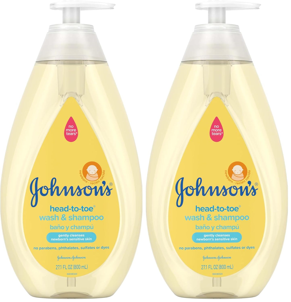 Johnson's Head-to-Toe Gentle Tear-Free Baby & Newborn Wash & Shampoo, 27.1 fl. Oz (Pack of 2)