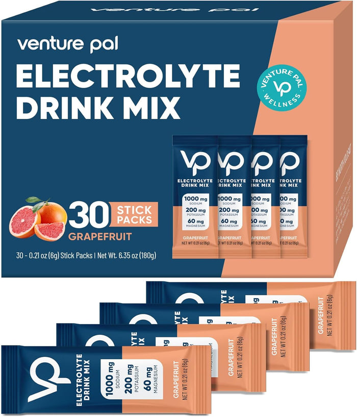 Venture Pal High Sodium Sugar Free Electrolytes Powder Packet - Hydration Packets with Vitamin, Sodium & Potassium | Zero Calories | Vegan, Keto & Paleo Friendly Electrolyte Drink Mix - 30 Sticks