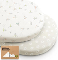 2-Pack Organic Bassinet Sheets for Girls, Boys - 100% Cotton Bassinet Mattress Sheets(Meadow)