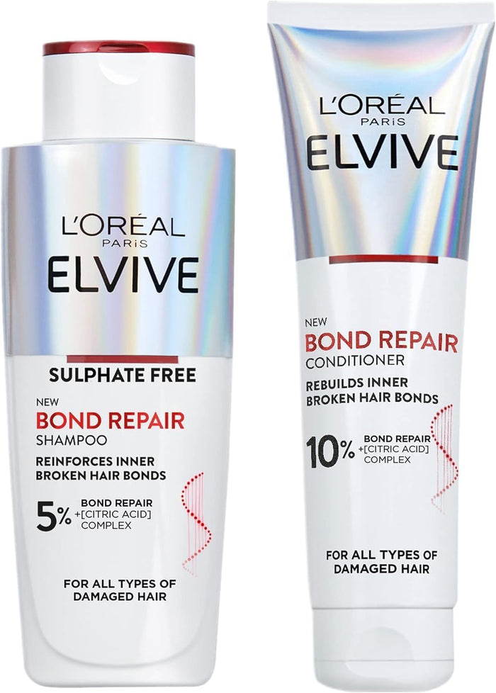 L'Oréal Paris Elvive Bond Repair, Duo Bundle, Shampoo and Conditioner, With Citric Acid, For All Types Of Damaged Hair