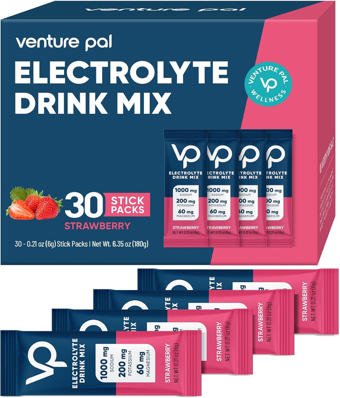 Venture Pal High Sodium Sugar Free Electrolytes Powder Packet - Hydration Packets with Vitamin, Sodium & Potassium | Zero Calories |  - 30 Sticks