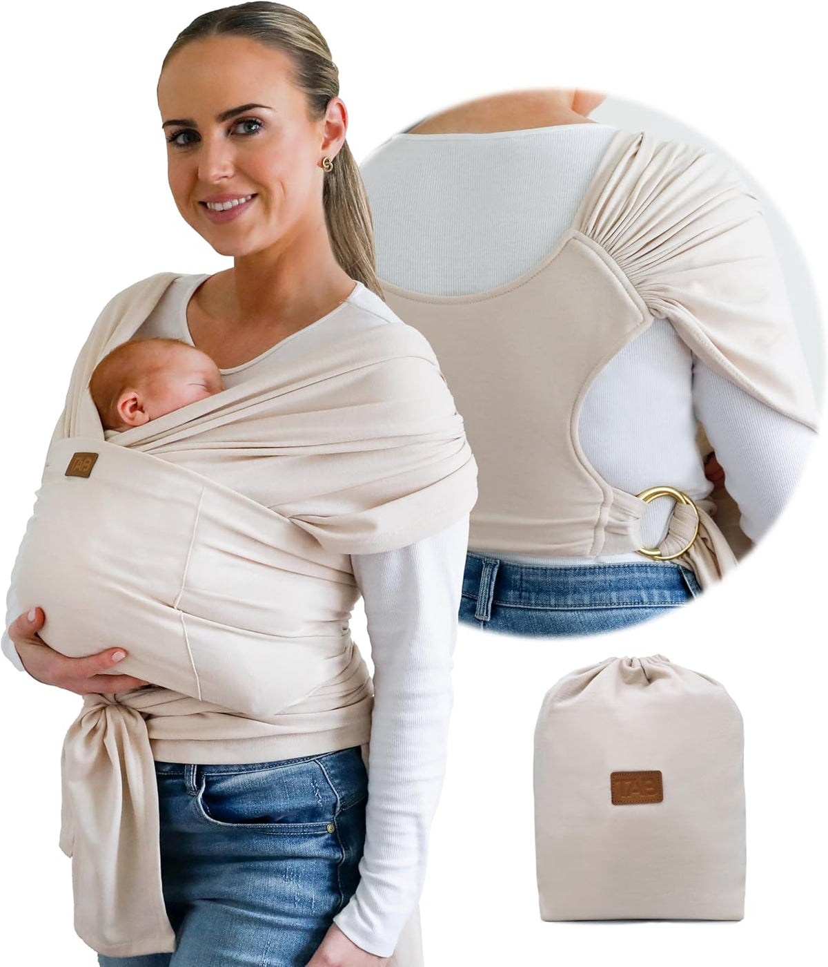 Stylish Beige & Gold Baby Carrier Wrap: Comfortable, Soft & Supportive