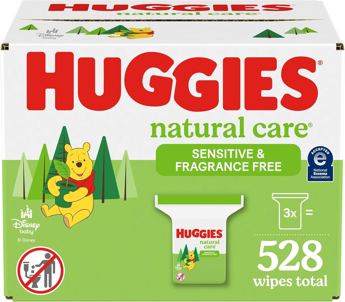 HUGGIES Natural Care Unscented Baby Wipes, Sensitive, 3 Refill Packs (528 Total Wipes)