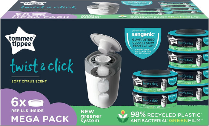 Tommee Tippee Twist and Click Advanced Nappy Bin Refill Cassettes, Pack of 6